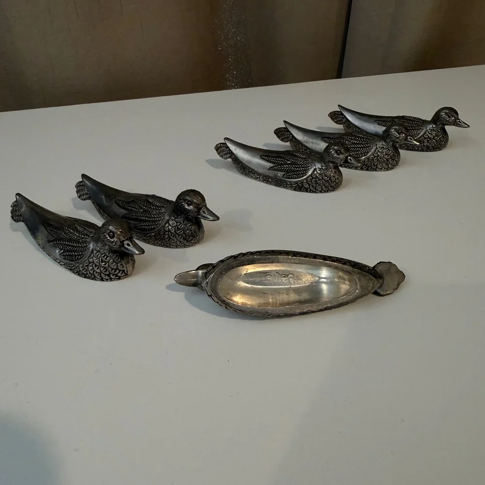 Vintage Silea Silver‎ Plated Duck Knife Rests Set of 6 French Table Decor